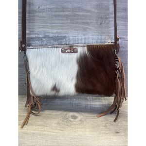Wild Goose WG Cowhide Fringe Crossbody Hair On Hide Navajo Embossed Leather
